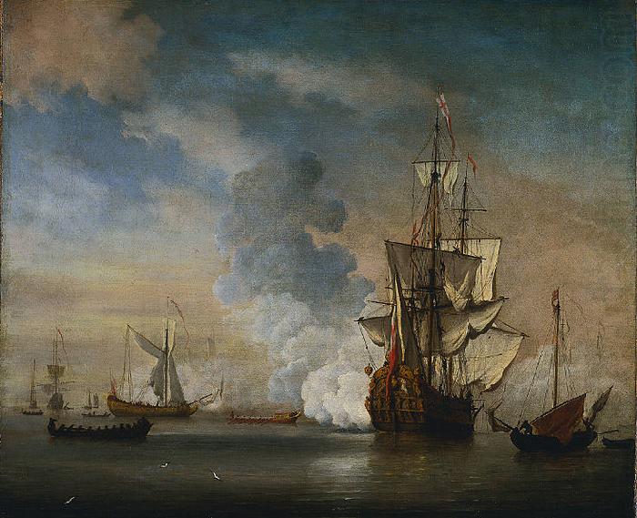 English Warship Firing a Salute, Willem Van de Velde The Younger